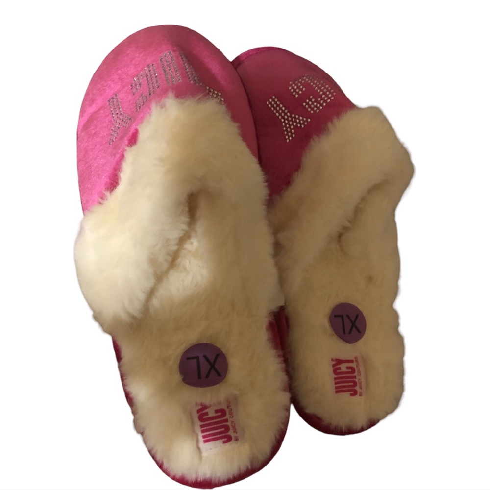 Juicy couture hot pink barbiecore faux fur fuzzy cozy slippers. Size xtra large